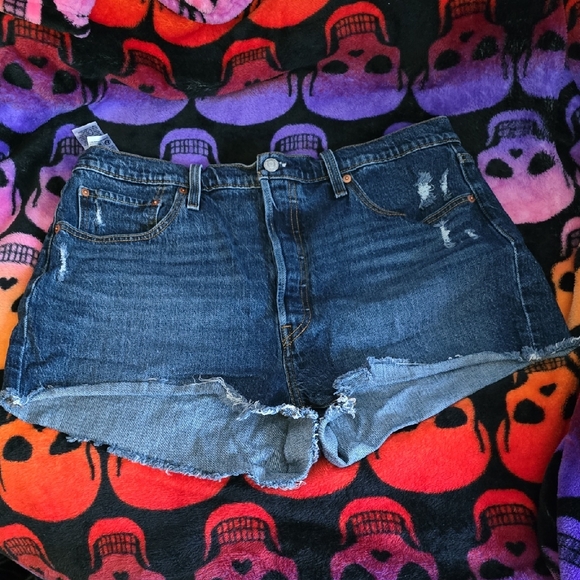Levi's Dark Blue Distressed Jean Shorts, NWOT - Picture 1 of 8